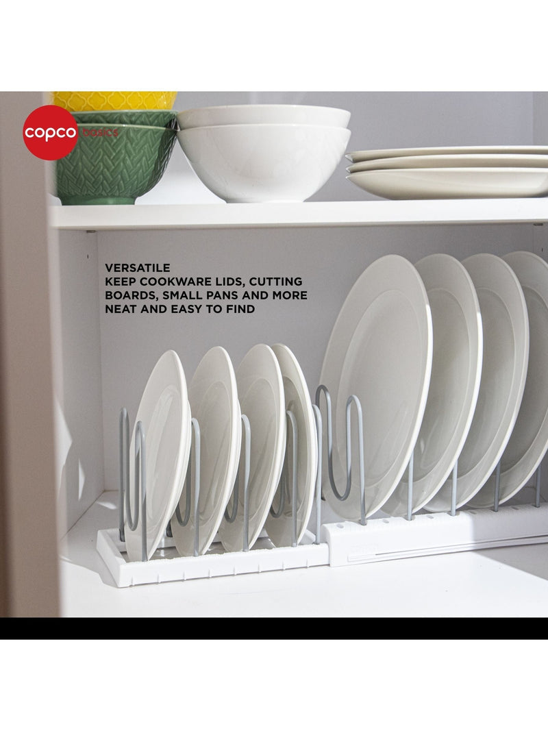 COPCO white plastic plate rack and pot lid organiser, imported from the UK