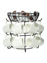 Next Mikasa Black Wire Mug Tree Stand with Basket Kitchen Storage Stand 34.5cm- Buy online at McGrocer
