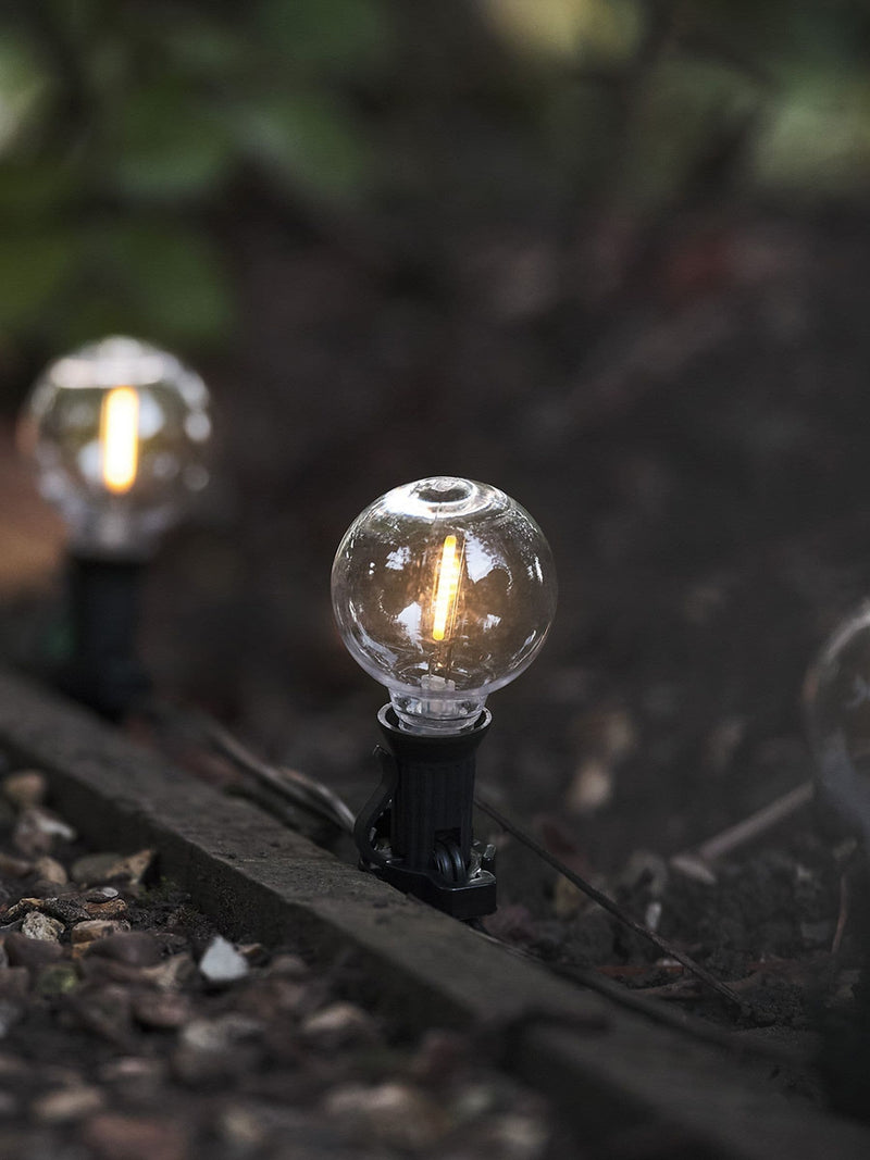 Lights4fun warm white LED festoon lights with mini stakes, imported from the UK
