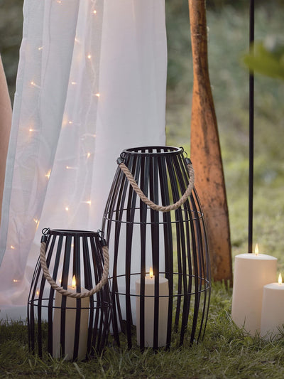 Next Lights4fun Set of Two Black Metal LED Candle Lanterns (20cm and 45cm)- Buy online at McGrocer