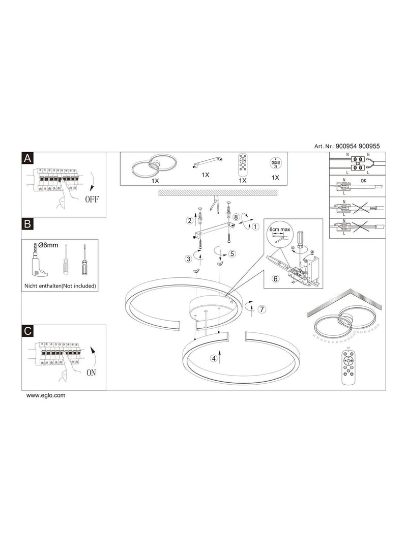 Eglo black Amandolo LED ceiling light 67.5cm, imported from the UK