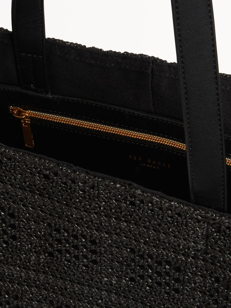 Ted Baker raffia straw collapsible puzzle bag black - British product