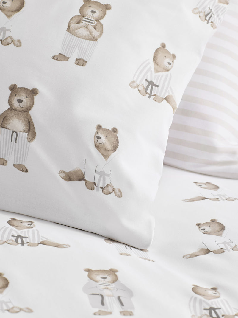 White Natural Bertie Bear reversible duvet cover and pillowcase set (British brand)