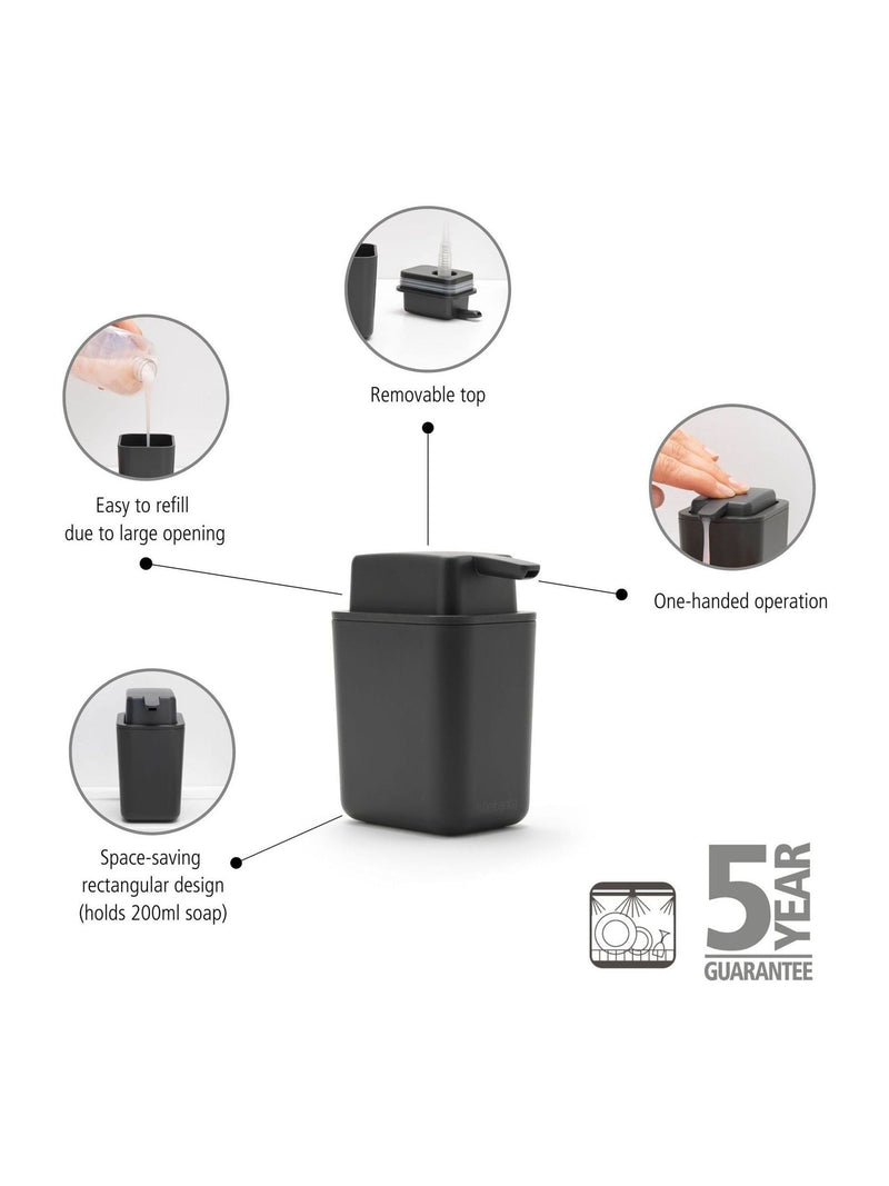 Brabantia Dark Grey SinkSide soap dispenser 200ml - British product