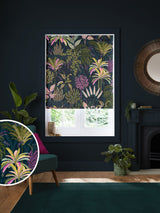 Next Sara Miller Midnight Blue Faux Silk Palm Garden Roman Blind 760x840mm- Buy online at McGrocer