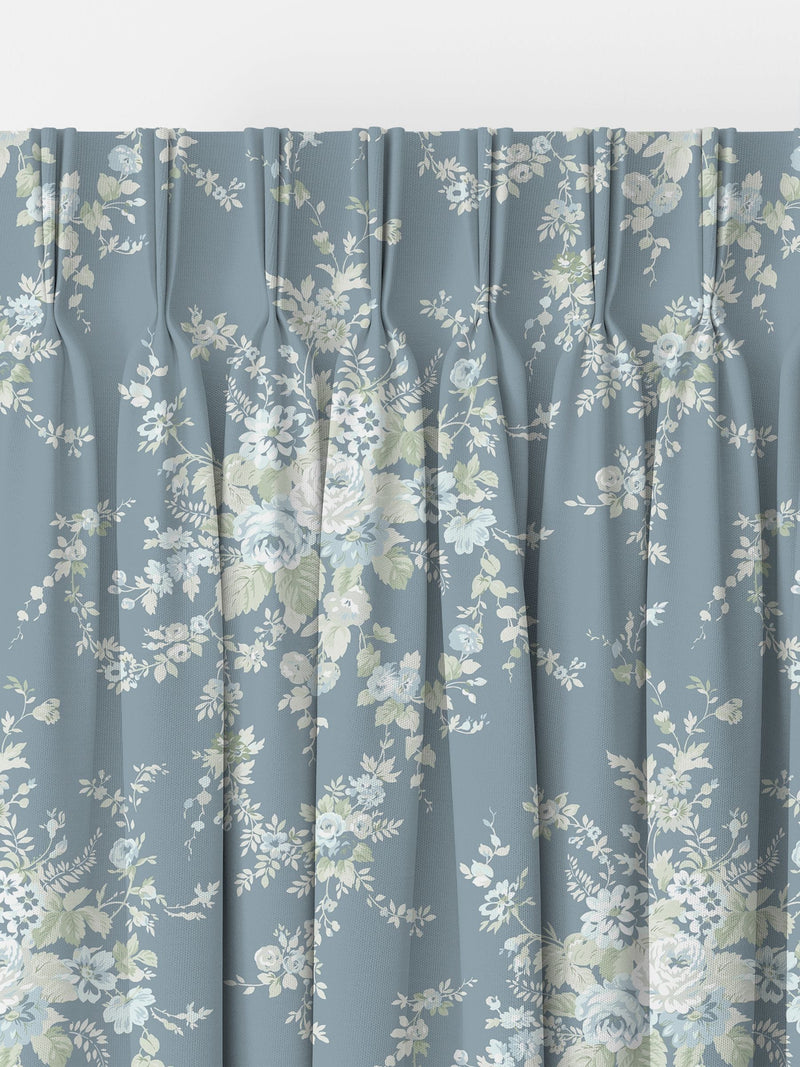 Shabby Chic dusky blue floral curtains 100% cotton - British product