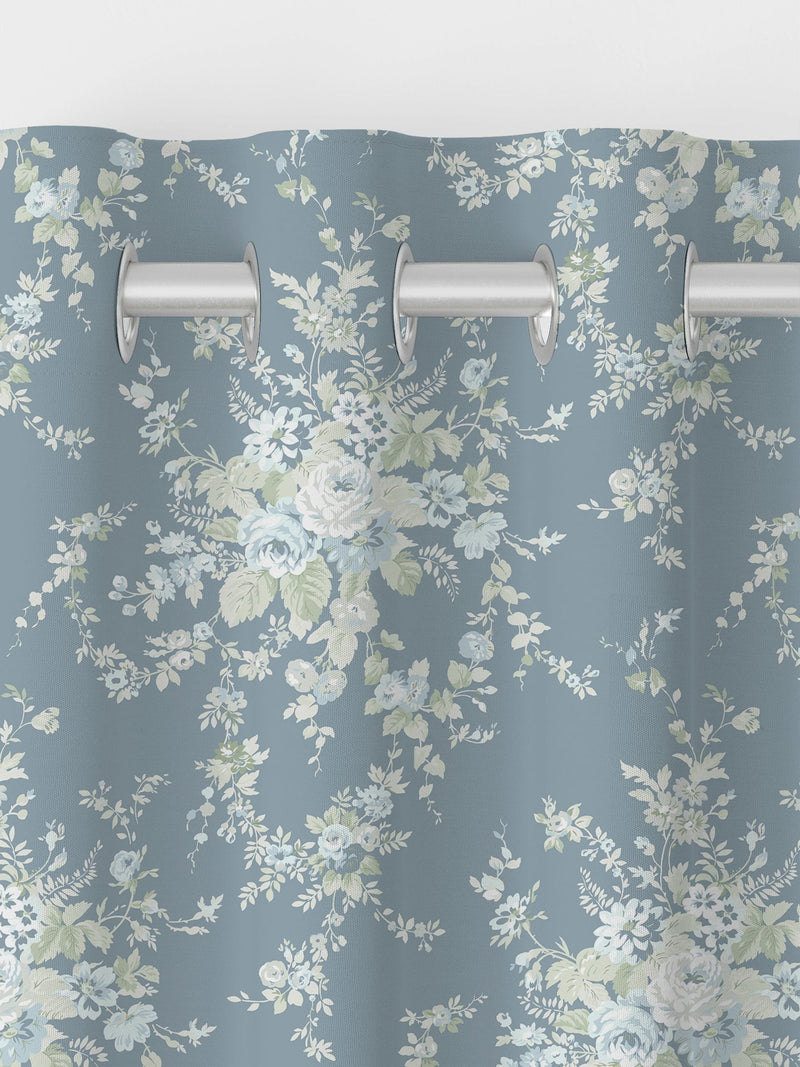 Shabby Chic dusky blue floral curtains 100% cotton - British product