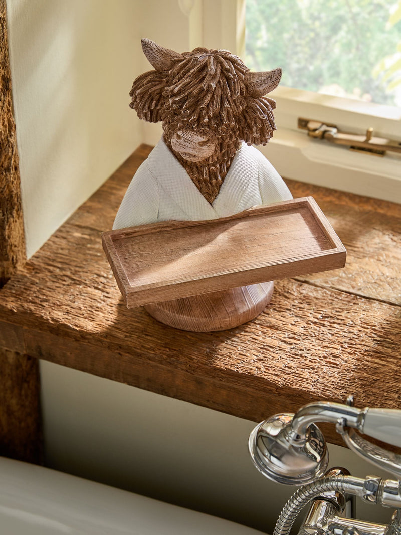 Natural Hamish Highland cow bust resin tray bathroom decor - British product