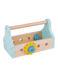 Tooky Toy wooden tool box with 17 accessories, imported from the UK