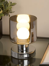Next Searchlight Chrome and Smoked Rechargeable LED Touch Metropolis Table Lamp- Buy online at McGrocer