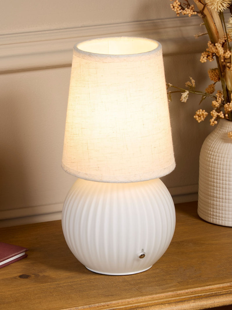 Searchlight Nordic Moon table lamp in white and gold, UK version