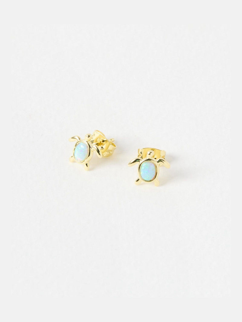 Oliver Bonas gold plated opalite turtle stud earrings, imported from the UK