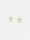 Oliver Bonas gold plated opalite turtle stud earrings, imported from the UK