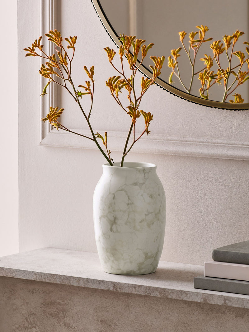 White ceramic marble effect vase 26.5cm (British brand)