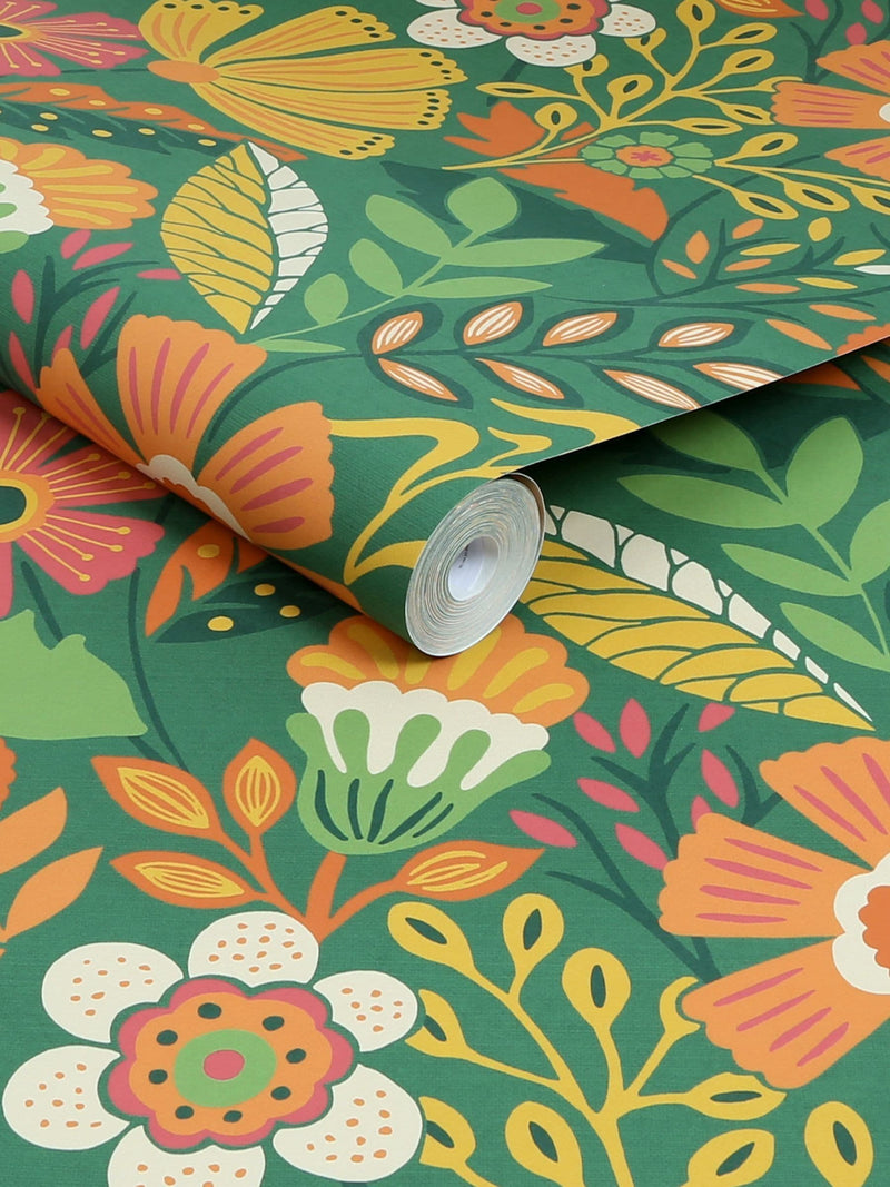 Graham & Brown Oopsy Daisy Forest Green Envy wallpaper sample A4, UK version