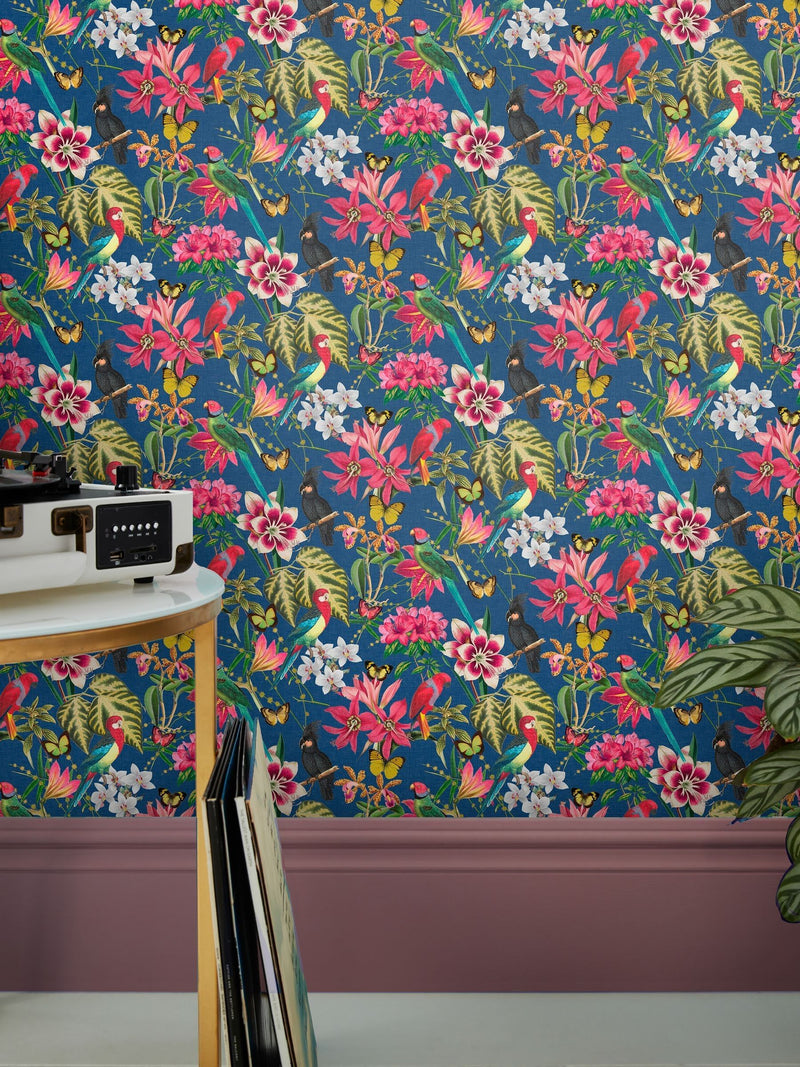 Graham & Brown Paradiso wallpaper sample deep navy, UK version