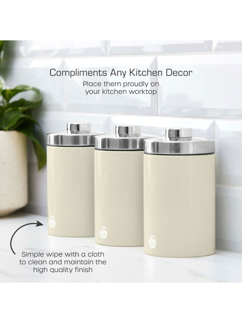 Swan cream kitchen canisters set of 3, UK version