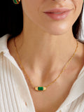 Waterproof 18K Gold PVD Coated Necklace with Rectangular Green Pendant