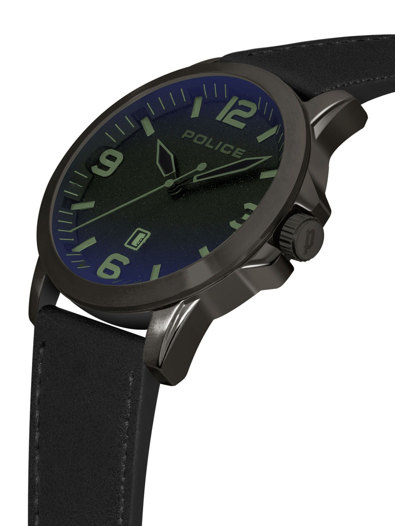 Police Cliff Gun Black Leather Strap Watch 47mm, imported from the UK