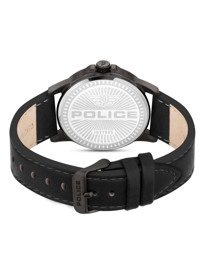 Police Cliff Gun Black Leather Strap Watch 47mm, imported from the UK