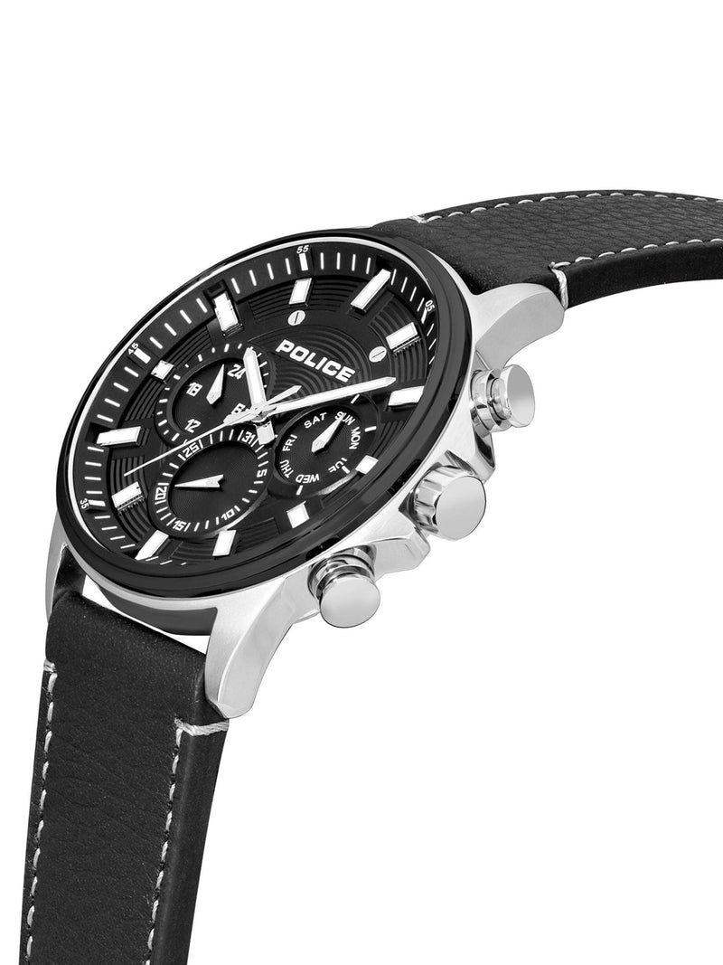 Police Kismet SS multi dial leather strap black watch 47mm, imported from the UK