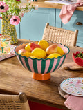 Lucy Tiffney footed bowl pink and green striped 31cm - British product