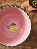 Lucy Tiffney footed bowl pink and green striped 31cm - British product