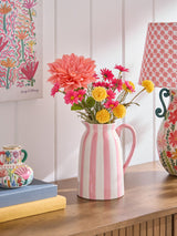 Next Lucy Tiffney Pink Artificial Dahlia Arrangement in Striped Jug Vase- Buy online at McGrocer