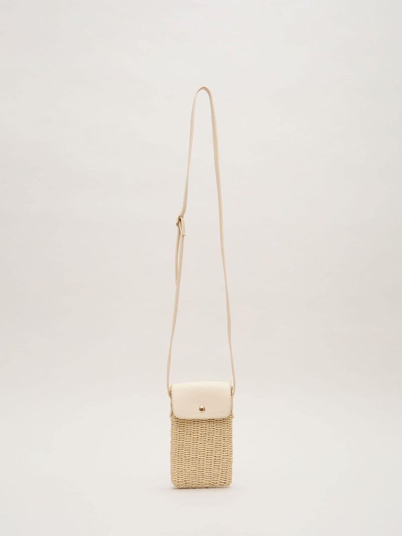 Phase Eight natural textured phone bag in raffia with crossbody strap - British product