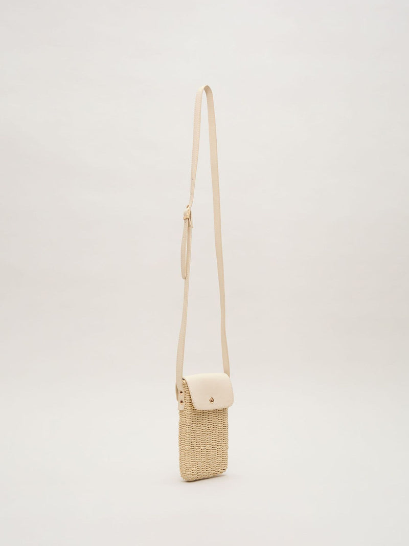 Phase Eight natural textured phone bag in raffia with crossbody strap - British product