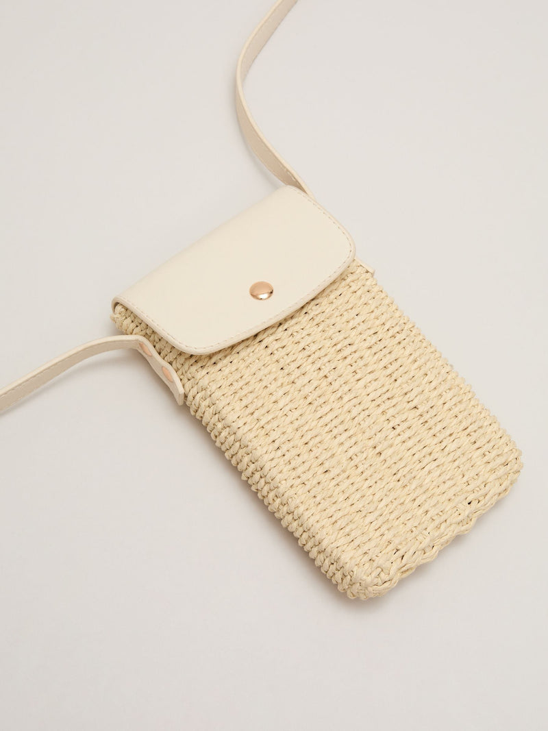 Phase Eight natural textured phone bag in raffia with crossbody strap - British product