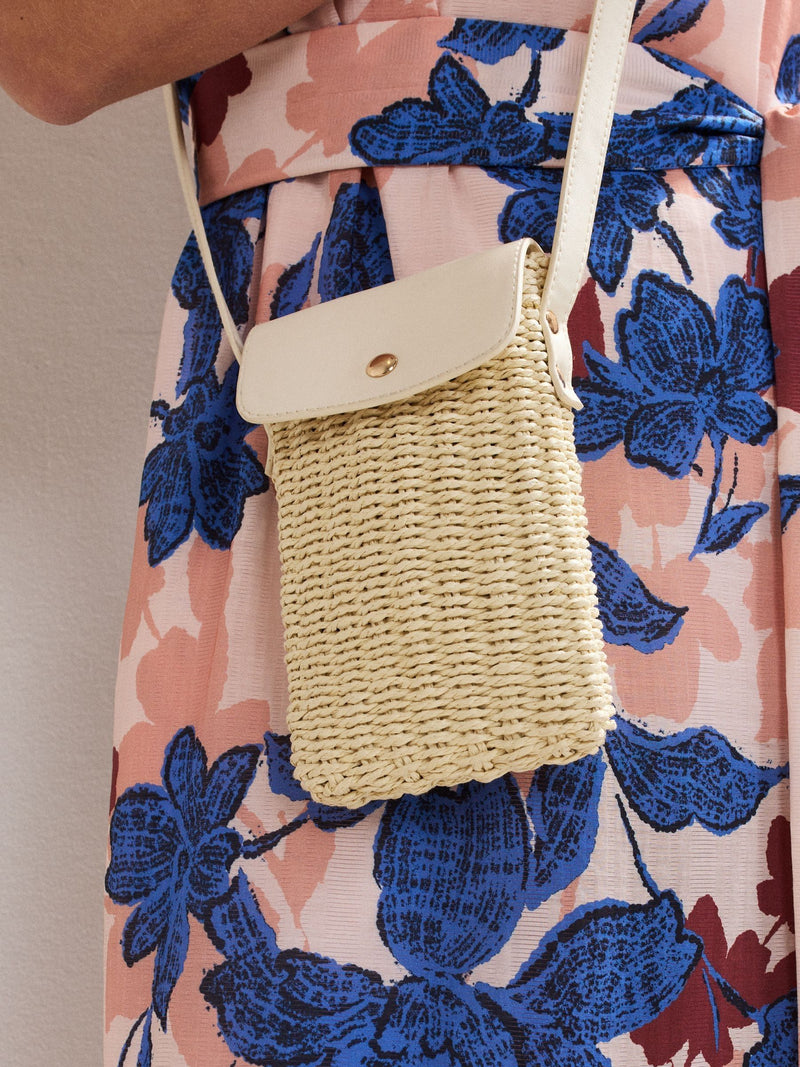 Phase Eight natural textured phone bag in raffia with crossbody strap - British product