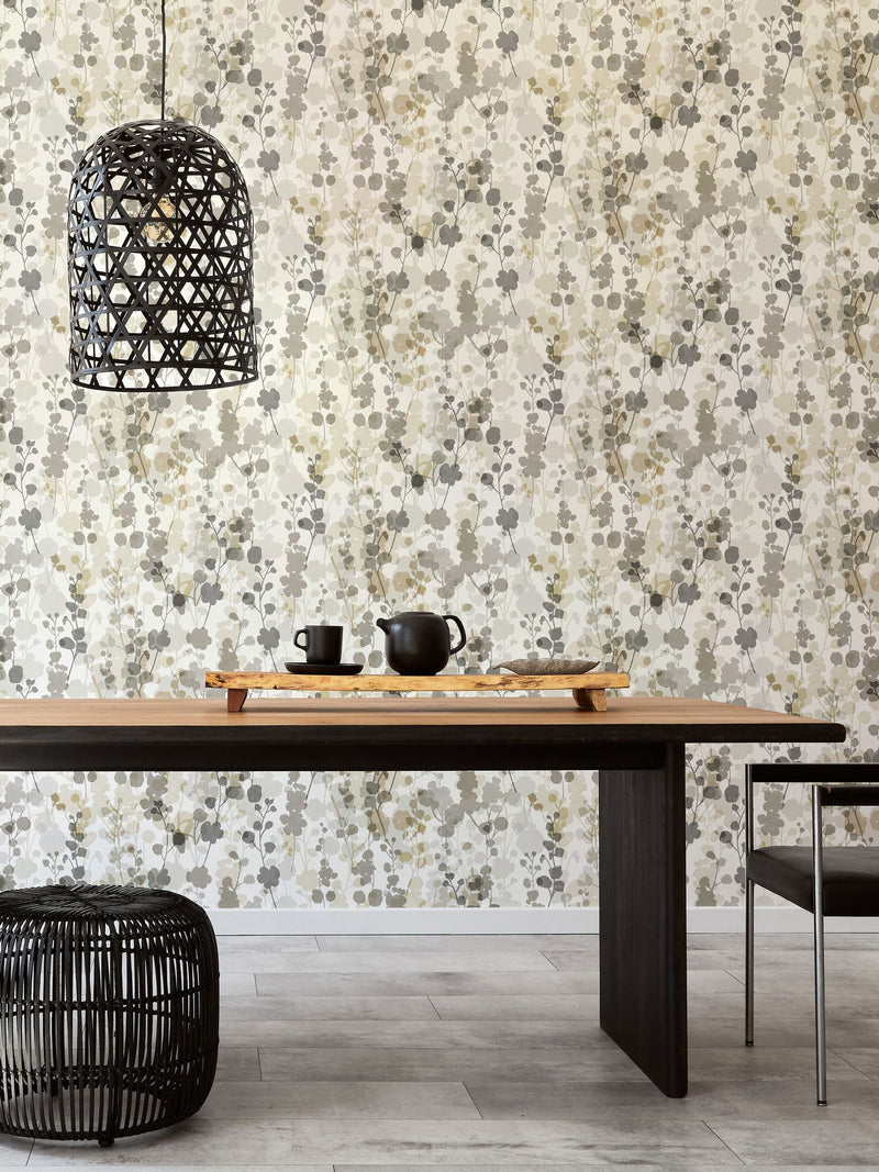 Ohpopsi Neutral Grey Blossom wallpaper 10m, imported from the UK