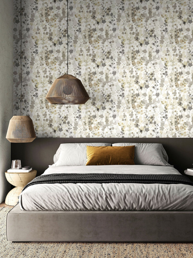 Ohpopsi Neutral Grey Blossom wallpaper 10m, imported from the UK