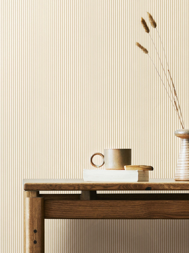 Hoopla Walls Oat Tiny Stripe wallpaper 10m roll (British brand)