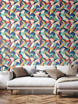 Next Hoopla Walls Navy Twist Leafy Patchwork Wallpaper 10m- Buy online at McGrocer