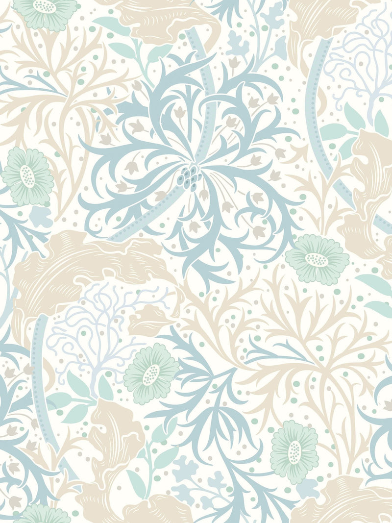 Hoopla Walls soft blue seaweed garden wallpaper 10m (British brand)