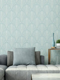 Hoopla Walls duck egg blue leaf wallpaper 10m - British product