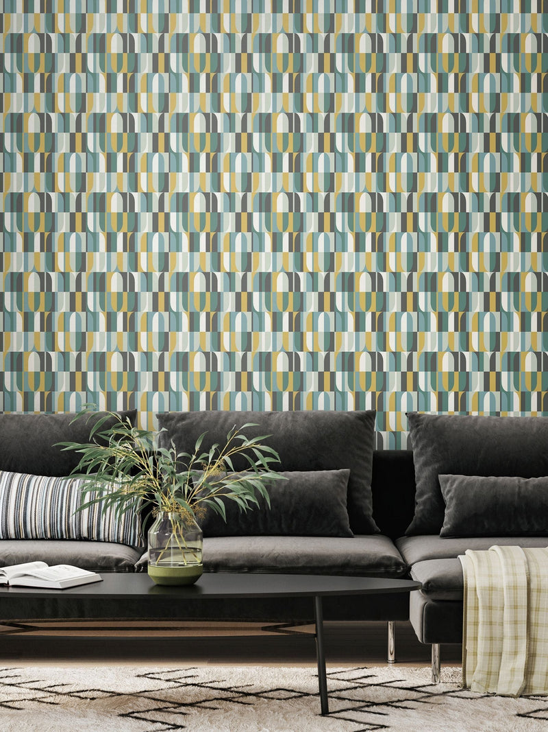 Hoopla Walls wallpaper Petrol Mix Building Blocks 10m, imported from the UK
