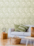 Hoopla Walls wallpaper sage green chrysanthemum 10m (British brand)