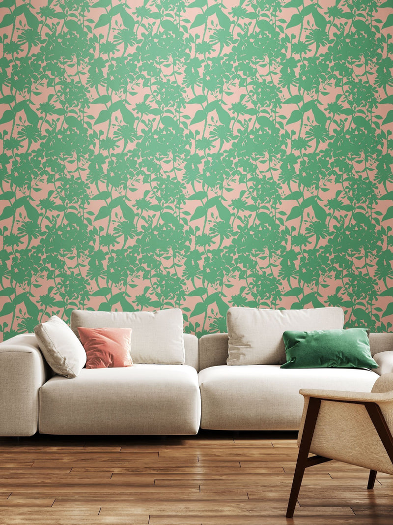 Hoopla Walls jade blossom summer silhouette wallpaper 10m, UK version