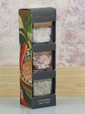 Kimm & Miller flavoured salt trio with Himalayan, chilli, herby salts, UK version