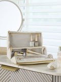 Faux leather foldable make-up bag with transparent compartments, imported from the UK