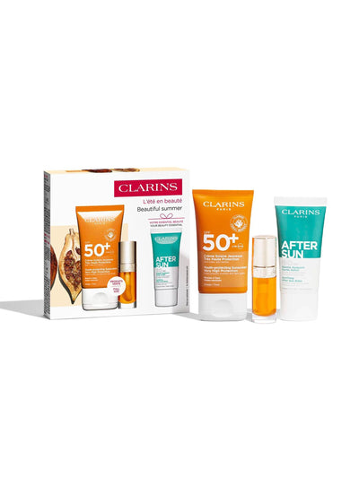 Next Clarins Prepare for Summer Gift Set with Sun Cream and Lip Oil- Buy online at McGrocer