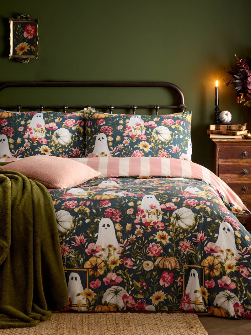 Furn Black/Pink Bootanical reversible duvet cover and pillowcase set - British product