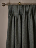 Green herringbone pencil pleat curtains with blackout thermal lining (British brand)