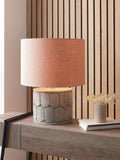 Pacific Lifestyle grey Cezara embossed wood wide table lamp, imported from the UK