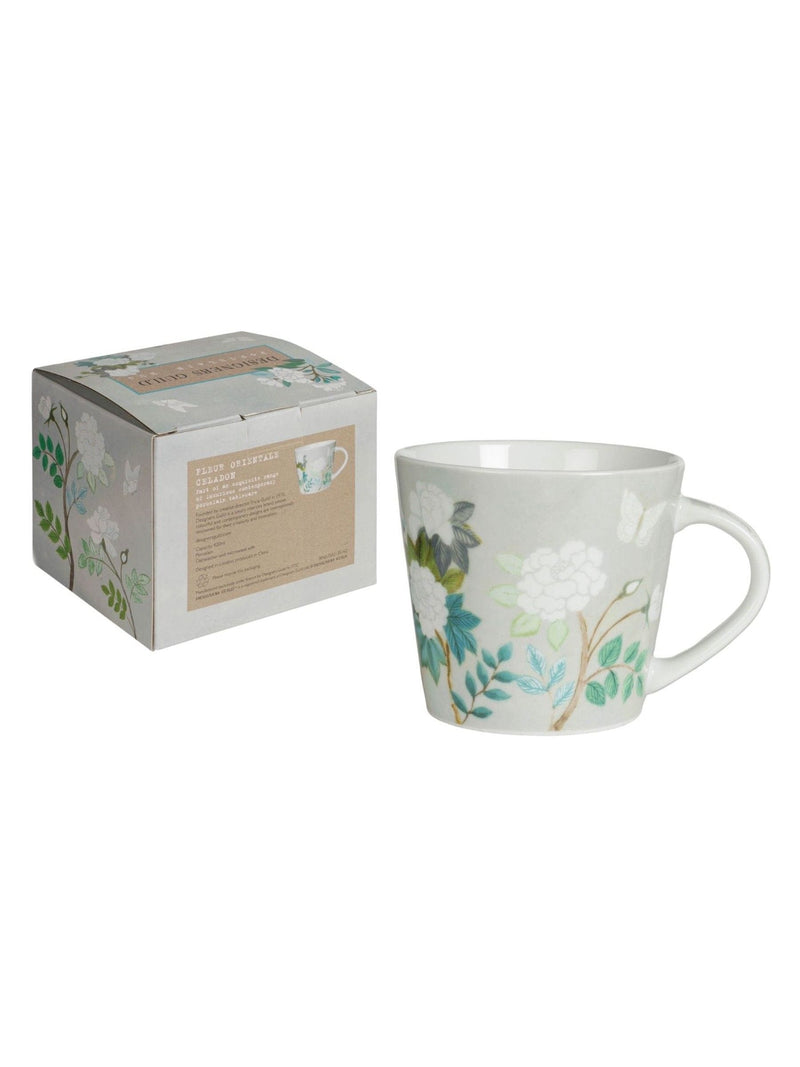Set of 4 Designers Guild celadon Fleur Orientale porcelain mugs - British product