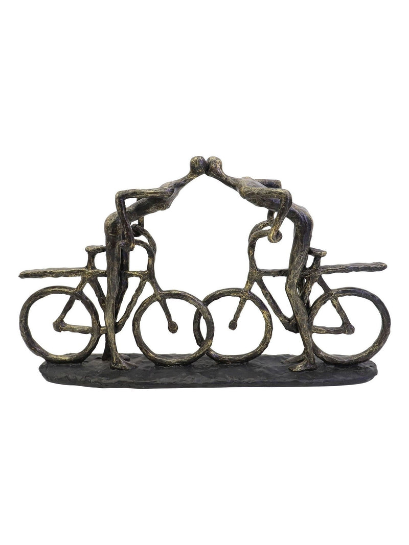 Libra Interiors bronze smooching cyclist sculpture, 28cm height, UK version