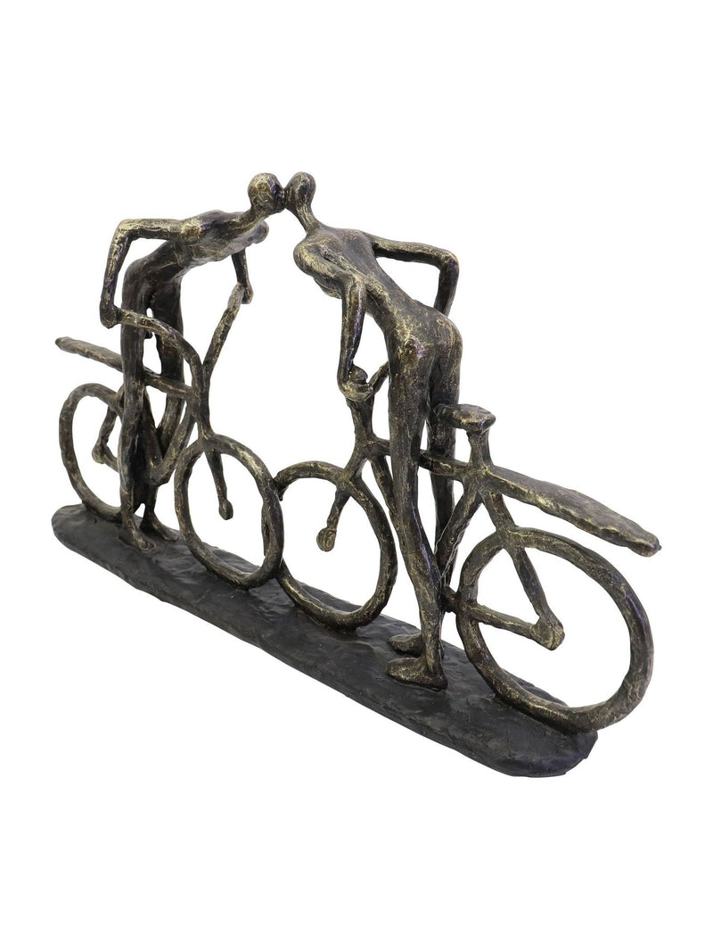 Libra Interiors bronze smooching cyclist sculpture, 28cm height, UK version
